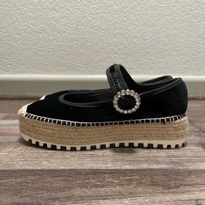 Marc By Marc Jacobs Suzi Black Velvet Mary Jane Buckle Espadrilles Size 38